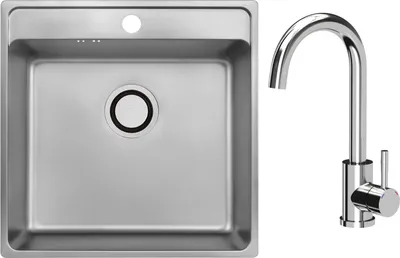 Produktbild von VBChome Edelstahlspüle mit Armatur 49 x 48 x 21 cm Inox Glatt Edelstahl Einbauspüle mit Hahnloch Küchenspüle Groß Becken Siphon Armatur Chrom