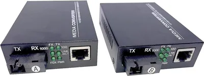 Produktbild von Elfcam - 2er-Set Glasfaser-Ethernet-Konverter - SC Monomode, 1x SFP-Port + 1x RJ45-Port, bis zu 20 km, SFP-Modul enthalten