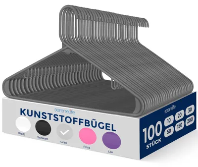 Productafbeelding van SereneLife ruimtebesparende kledinghangers, kunststof, 100 stuks, antislip kledinghangers voor kledingkasten, kledingopslag en organisatie, ultradunne en stevige hangers, lichtgewicht en functioneel, grijs – groot
