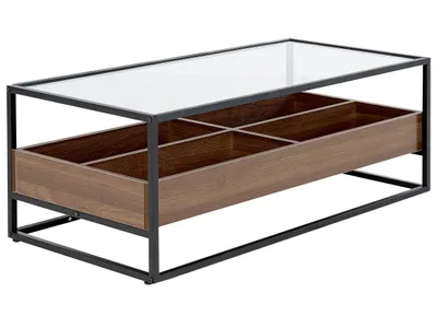 Obrázek produktu pro BELIANI Konferenční stolek tmavé dřevo a černá skleněná vrchní deska kovový rám obdélníkový úložný prostor moderní design