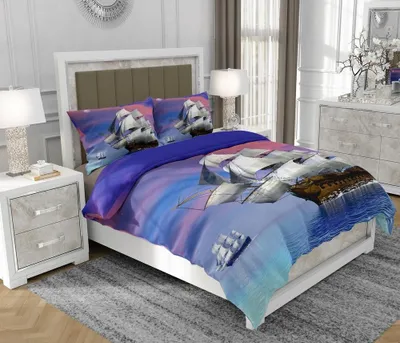 Produktbild von Bettwäsche 200x220 cm + 2x70x80 cm, 3-teilig, 100% Baumwolle, Satin, Reißverschluss, Meer, Bunt - SOVIO | So.0040