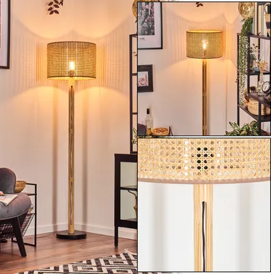 Produktbild von Varoni Stehlampe aus Holz/Metall und Schirm aus Rattan