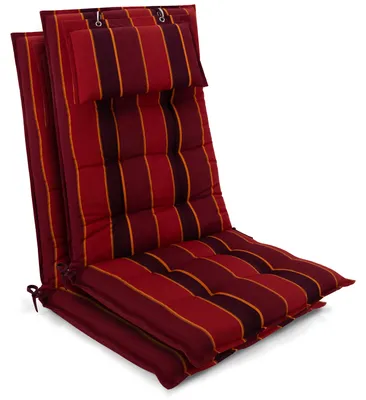 Productafbeelding van Beautissu 2-delige set zittingkussens voor tuinstoelen, hoge rugleuning, 120x50x8 cm, rood-anthraciet gestreept