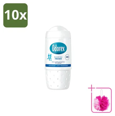 Immagine prodotto di 10 deodoranti roll-on Odorex Marine Fris, senza alcool, capacità 50 ml, confezione risparmio, 10 pezzi