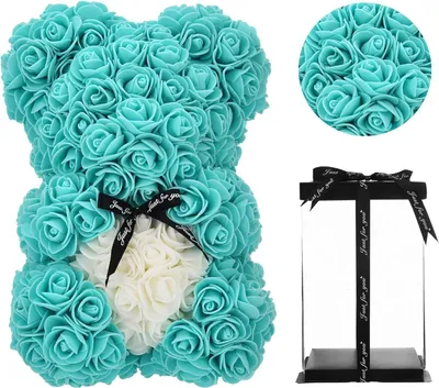 Produktbild von Kunstblume Rosenbär Rosen Teddybär Rot, Valentinstag Teddy Bär für Frauen Ewige Rose Teddy, Ewige Rose mit Herz für Sie, Frauen, Frau, JUNG, Geschenk