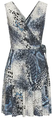 Produktbild von LASCANA Jerseykleid mit V-Ausschnitt und Zierschleife seitlich, mit Animaldruck blau bedruckt Größe 42