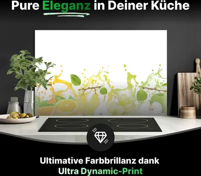 Produktbild von Spritzschutz Küchenrückwand Glas 90 x 60 cm Bunte spritzige Früchte - RUECKWAND24