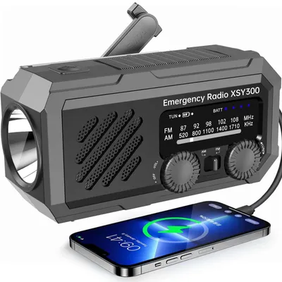 Produktbild von AIORBER Solar Kurbelradio Notfallradio mit Taschenlampe USB Ladefunktion AM FM Radio Outdoor Camping Survival Radio Tragbar mit Handkurbel Schwarz
