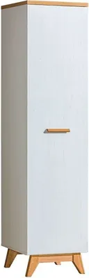 Produktbild von Schmaler Wohnzimmerschrank Weiß 1-türig Drehtür 4 Fächer 185x45x52 cm