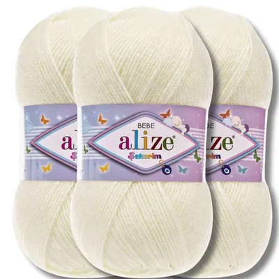 Obrázok produktu pre Alize 3x 100g priadza Sekerim Bebe Wolle, univerzálna, vhodná na pletenie a háčkovanie (krémová - 01)