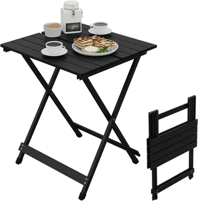 Zdjęcie produktu dla Składany stolik aluminiowy do użytku podczas campingów, na balkonie i w ogrodzie | Czarny | 50,5 x 59,5 x 47 cm