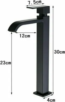 Produktbild von Schwarz Einhebel Kaltwasser Wasserhahn Edelstahl Bad Waschtischarmatur 30cm Hoch Quadrat