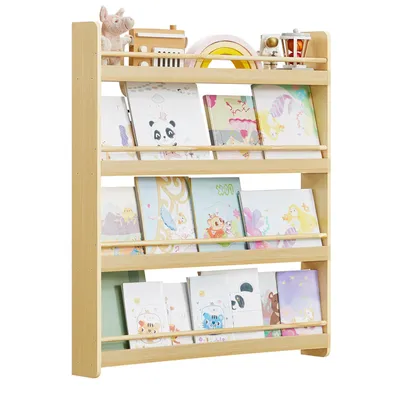 Produktbild von SONGMICS Bücherregal Kinder, Kinderregal mit 4 Ebenen, Spielzeugregal, Wandregal, naturfarben