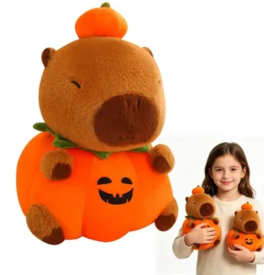 Imagen del producto de Capibara de peluche con disfraz de calabaza, 25 cm