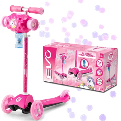 Image de Trottinette pour enfants à trois roues réglable EVO Bubblz Mini Cruiser rose avec bulles de savon