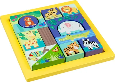 Obrázok produktu pre Orange Tree Toys Drevené puzzle kocky – Zvieratká z džungle 5060541943681