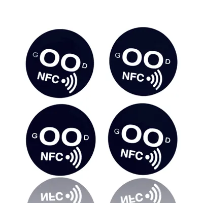 Produktbild von 10 Stk. NFC-NTAG215 "GOOD" Sticker schwarz zum aufkleben für alle Smartphones geeignet. Können nicht auf metallische Oberflächen angebracht werden!