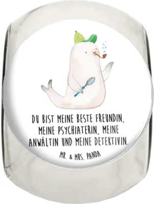 Produktbild von Mr. & Mrs. Panda Bonboniere Robbe Sherlock XL 2000ml - Weiß - Geschenk, Teedose, Kaffeedose, Vorratsdose Glas, Aufbewahrungsdose, keksglas, Lustige Sprüche