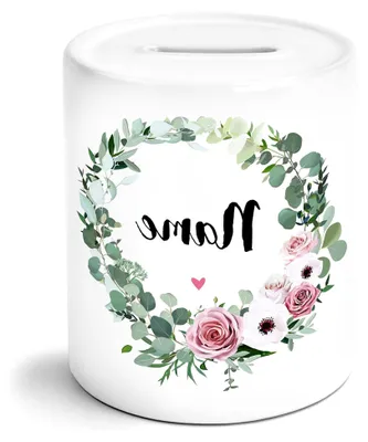 Produktbild von Blumenkranz Spardose mit Wunschname Geschenke für Frauen zum Geburtstag