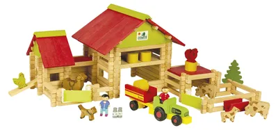 Holz-Bauernhof-Set mit Traktor, Tieren, 220 Teile, ab 5 Jahren