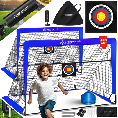 Produktbild von KESSER® Fussballtor 2er Set | Tolles Fußball Geschenk für Kinder, Indoor und Outdoor Garten : Antirutsch - Inkl. Fußball Trainingszubehör: Hütchen, Zielscheibe, Sporttasche, Ballpumpe