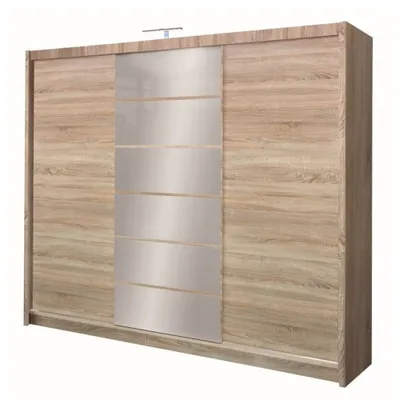 Obrázek produktu pro Šatní skříň 250 cm se zrcadlem a LED osvětlením CASILDA - dub sonoma