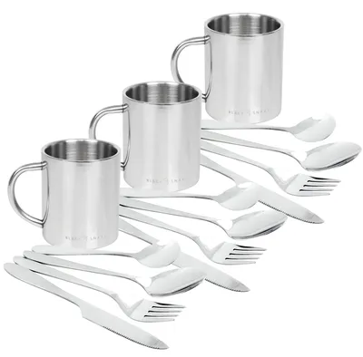 Produktbild von Edelstahl Thermobecher mit Campingbesteck Set für 1-4 Personen