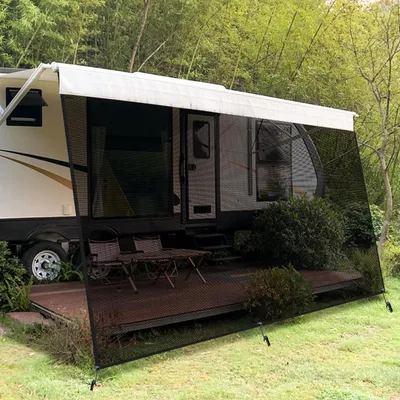 Produktbild von Zonneschirm für Campermarkise, winddurchlässige Vorderwand, 2,4 x 3 m, 86% Sonnenschutz, Sichtschutz für