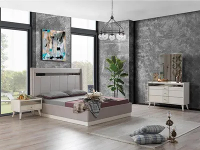 Image de Ensemble chambre à coucher blanc Designer Haute qualité Lit Commode 2x Tables de nuit