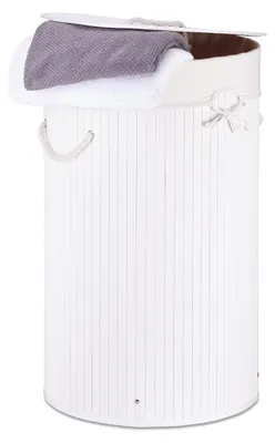 Produktbild von TRANKIELO® - Bambus-Waschkorb, 70 Liter - Zusammenklappbar mit Deckel - Weiß und platzsparend