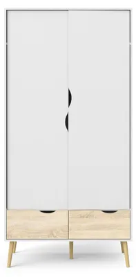 Immagine prodotto di Calicosy - Armadio 2 ante, 2 cassetti bianco e rovere decorativo L98,7 cm - BILLUND