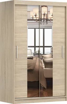 Produktbild von Kleiderschrank mit Spiegel Schwebetürenschrank 2-türig Schrank mit Einlegeböden und Kleiderstange Schiebtüren Schlafzimmer Wohnzimmerschrank 120x200x61 cm -Kleiderschrank NOAH 01 Sonoma