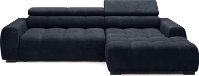 Obrázok produktu pre DomoHome Rohová sedačka BULL - Moderná štýlová rohová sedačka, Nastaviteľný sedák, Bez funkcie spania, Vysokokvalitná látka Eden, Pravostranné usporiadanie, Rozmery: 285x168x97 cm, Farba: DARK BLUE