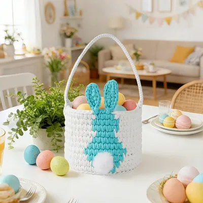Productafbeelding van Gehaakte paasnestjes voor kinderen, paaskorven voor kinderen, paascadeaus, paasnestjes vullen, paaskorven met handvat, paaskorven, paaskorven (blauw)