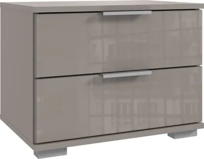 Produktbild von Nachtkommode >Easy Plus< 2 Schübe, SAHARAGRAU + GLAS SAHARAGRAU - 52x40x38cm (BxHxT)