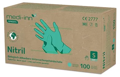 Produktbild von "Medi-Inn GREEN" Handschuhe, Nitril puderfrei grün Größe: S biologisch abbaubar