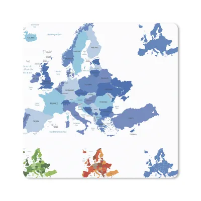 Produktbild von MuchoWow® Mauspad Mousepad Karte - Europa - Blau 30x30 cm - Mousepads - Maus Mat - Pad - Mausunterlage - Gaming