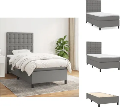 Immagine prodotto di vidaXL Letto a molle con materasso grigio scuro 90x200 cm in tessuto - Letti & strutture letto
