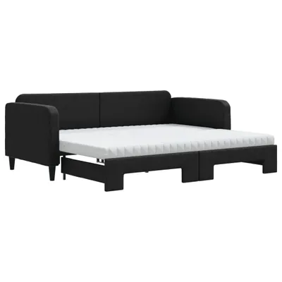 Zdjęcie produktu dla vidaXL Rozkładana leżanka z materacem czarna 90x190 cm tkanina