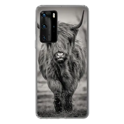 Produktbild von MuchoWow® Handyhülle Schutzhülle Hülle für Huawei P40 Pro Schottischer Highlander - Schwarz und Weiß Silikon Softcase Handy Hülle - Schutz