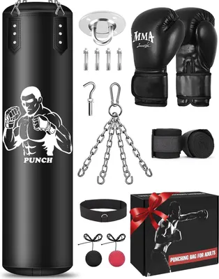 Imagen del producto de Bolsa de boxeo, fabricada en cuero sintético duradero, de 100 cm de altura, ideal para kickboxing