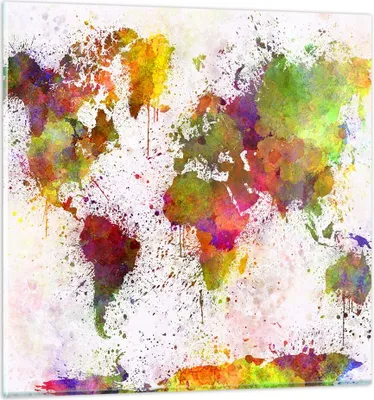 Produktbild von Bilder auf glas - Karte Welt modern - 60x60cm - Glasbilder - Wandbilder - Kunstdruck - zum Aufhängen bereit - Wanddekoration aus Glas - Glas Bilder - Wandbild auf Glas - Einteilig - GAC60x60-3701