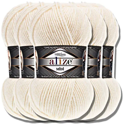 Produktbild von Alize 5x 100g Superlana Midi Wolle, Uni, Häkeln, Stricken (Cream | 62)