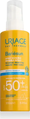 A product shot of a sunscreen spray bottle.