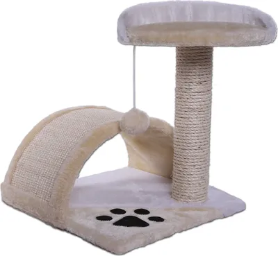 Produktbild von lionto Kompakt-Kratzbaum, kleiner Kratzbaum mit Spielball, Kratzbogen & Aussichtsplattform, platzsparend, Höhe 43 cm, beige/weiß