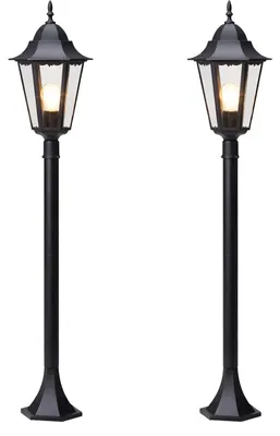 Produktbild von BURI 2 Wegeleuchten Außenlaterne Gartenleuchte E27 60W IP44 wetterfest Aluminium Druckguss schwarz 125 cm Gartenbeleuchtung Wegbeleuchtung Außenlampe rustikal klassisch