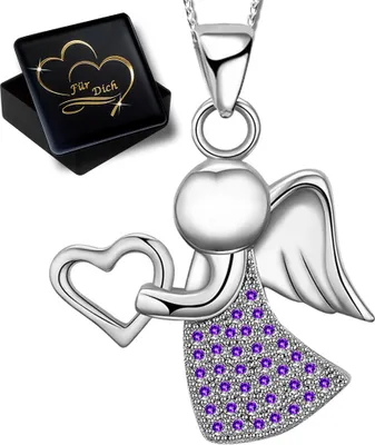 Produktbild von Frauen Mädchen Engel Halskette mit Anhänger echt 925 Sterling Silber Lila K795+V11+50cm
