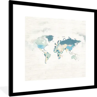 Produktbild von MuchoWow® MuchoWow® Gerahmtes Poster Weltkarte - Farben - Weiß 40x40 cm - Poster mit zchwarzem Bilderrahmen - Poster - Plakat im Rahmen
