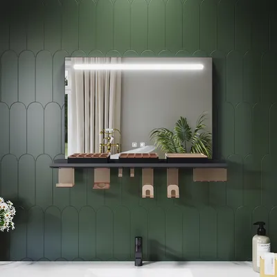 Immagine prodotto di Specchio da bagno SONNI 70 x 50 cm, tricolore, dimmerabile, RA90, antiappannamento, con mensola multifunzionale