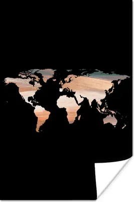 Produktbild von MuchoWow® Poster Weltkarte - Farbe - Schwarz 80x120 cm - Papierdruck